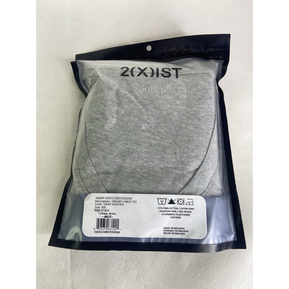 2xist Dream V-Neck Tee Short Sleeve Heather Gray T-Shirt Pima Cotton Mens XXL